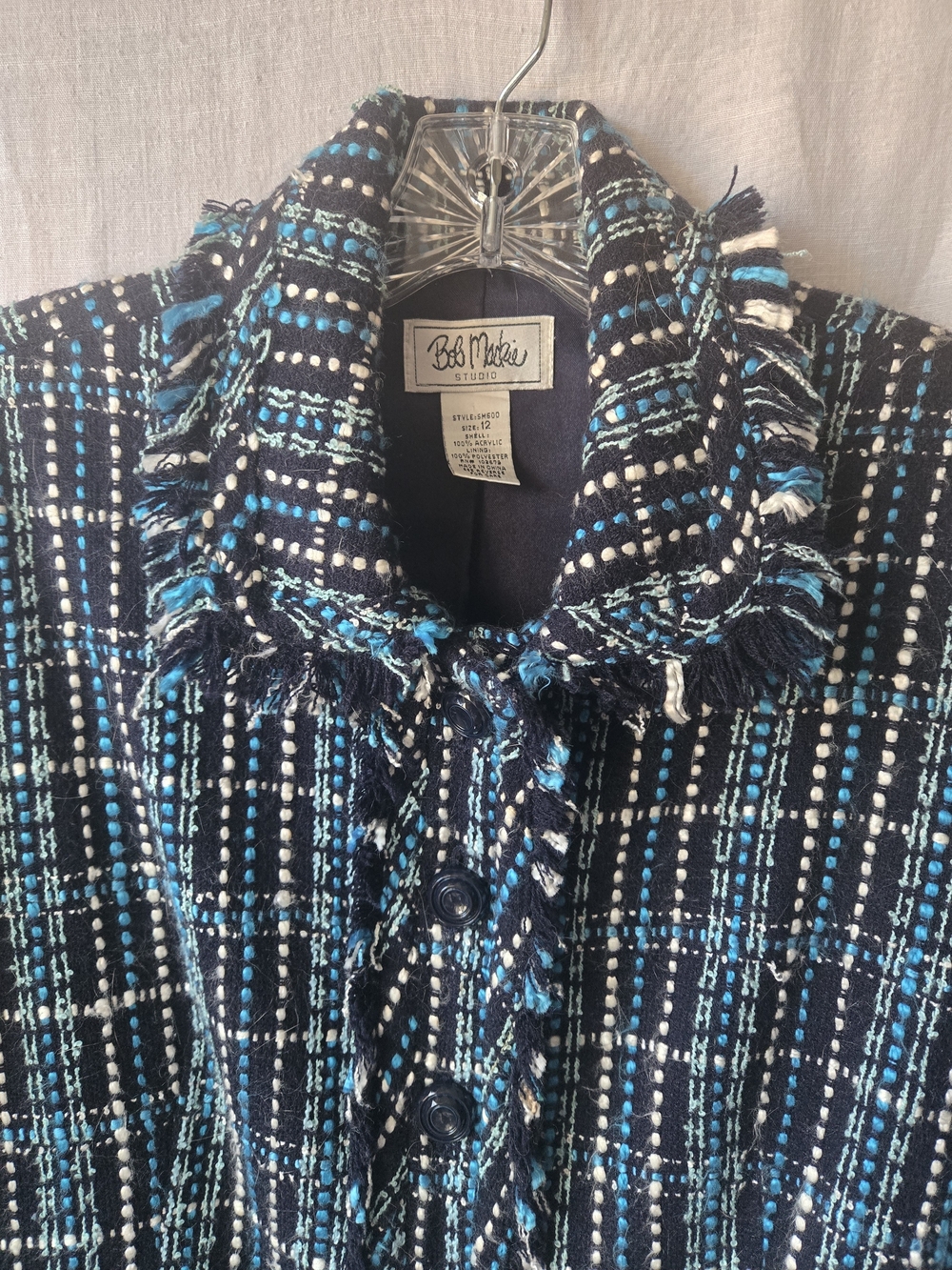 Bob Mackie Navy & Blue Tweed Fringe Jacket